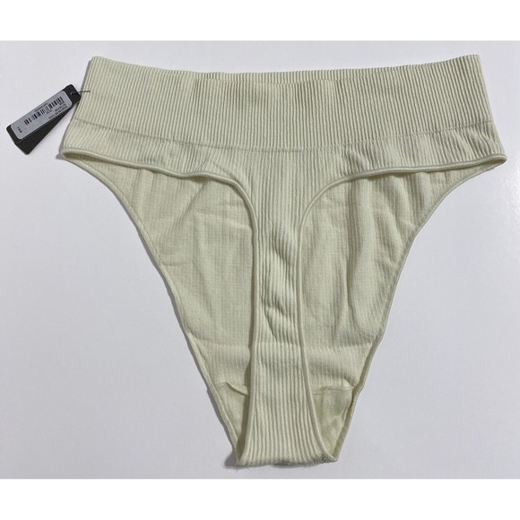 Skims Seamless Rib Thong Panty Panties Bone Cream Off White Ultra Soft NEW - Picture 5 of 14